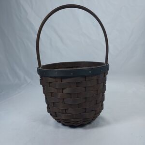 Longaberger Handmade Wood Basket Dark Brown Handle Signed USA